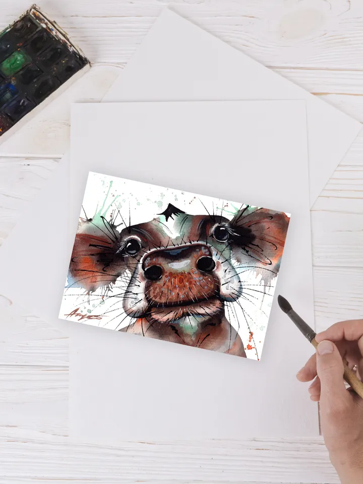 Cow original watercolor, cow painting, small handmade wall decor, 5x7 in small art for animal lovers by Anne Gorywine