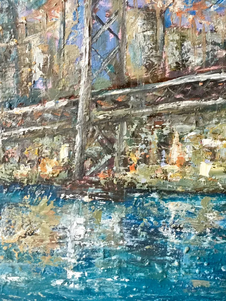 San Francisco at sunset,original oil painting stretched canvas,textured impasto cityscape,USA bridges and cities wall hanging,,large canvas