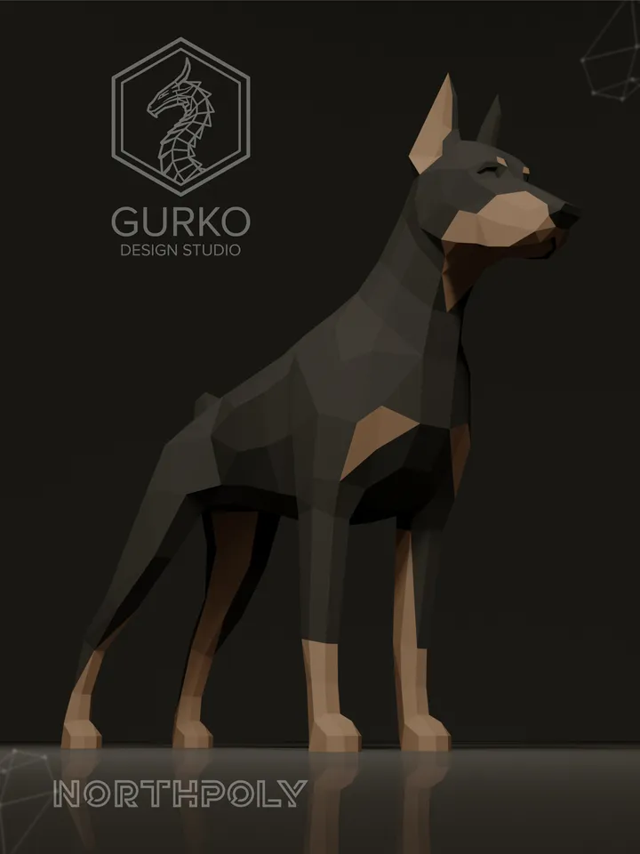 Doberman Papercraft, Dog, Digital Template, PDF Download, Gurko, 3D Low Poly, Pepakura, Origami Sculpture, Paper Party Decoration, DIY Gift