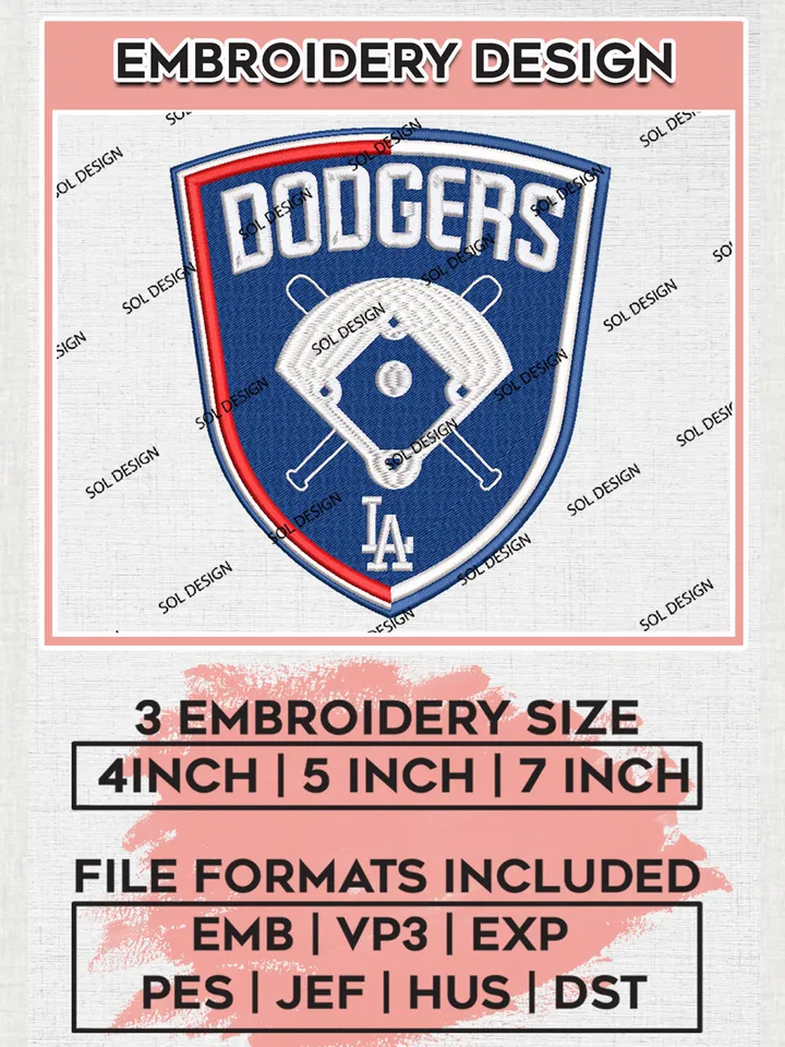 Dodgers MLB Sign Logo Embroidery Files, MLB Los Angeles Dodgers Team Embroidery Designs, MLB Teams, 3 sizes, MLB Machine embroidery designs, Digital Download