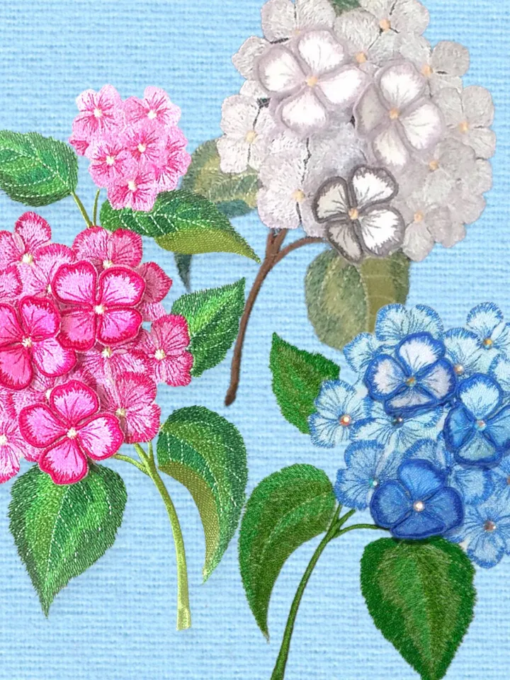 Hydrangea 3D flowers set machine embroidery designs digital embroidery pattern home and clothing décor embroidery motif 3D embroidery design