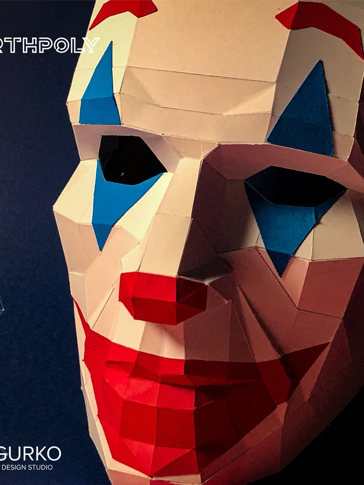 Clown Mask Papercraft, Digital Template, PDF Download, Gurko, 3D Low Poly Animal Mask, DIY Origami, Pepakura, Paper Mask, DIY Costume