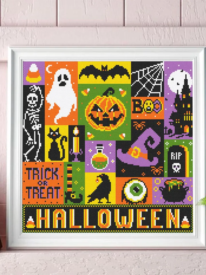 Halloween sampler cross stitch pattern PDF download Spooky cross stitch chart, Cute Halloween pattern digital PDF, Happy Halloween #H80