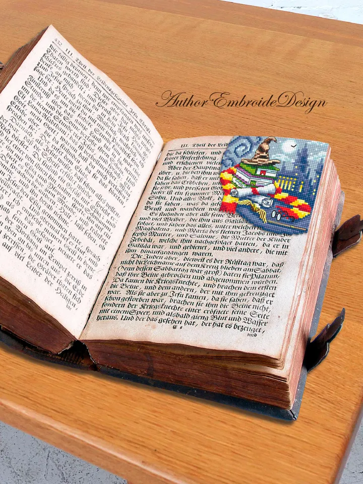 Corner bookmark cross stitch pattern PDF download Wizard school cross stitch chart, Magic bookmark pattern digital PDF Wizarding world #B358