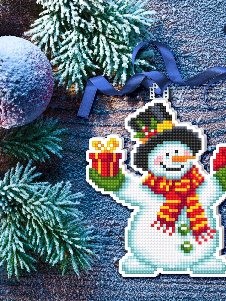 Christmas Snowman cross stitch pattern PDF download Double-sided Christmas tree decor for plastic canvas Small cross stitch chart Noel #N103