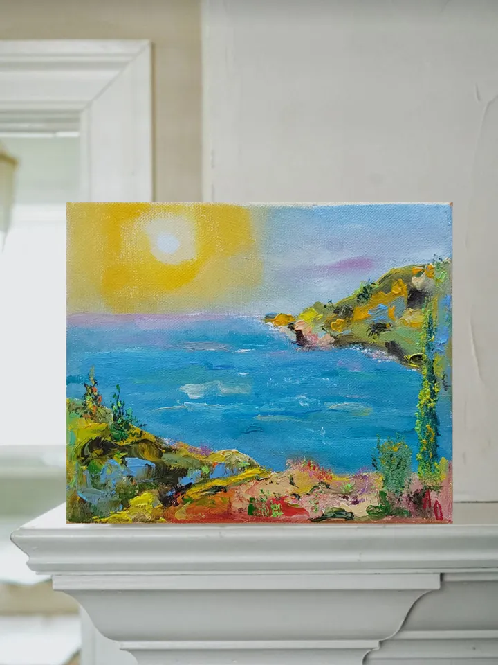 "Path to the sea" landscape oil painting on canvas 24x18cm (9.5x7inch)