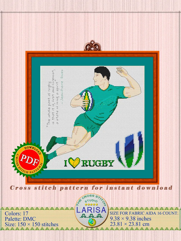 Rugby Cross Stitch Pattern | Rugby Union | Rugby Player