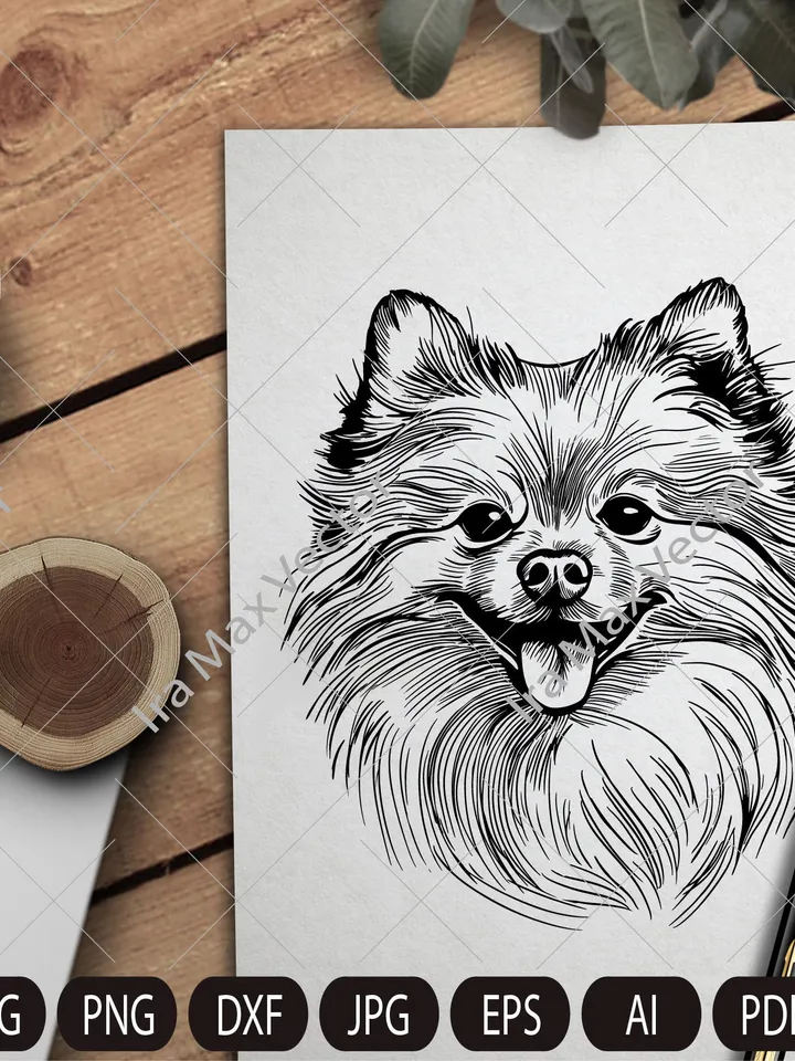 Pomeranian spitz dog svg,Spitz clip art, Smiling dog vector graphic art, Pomeranian spitz detailed, Spitz standing,White Spitz
