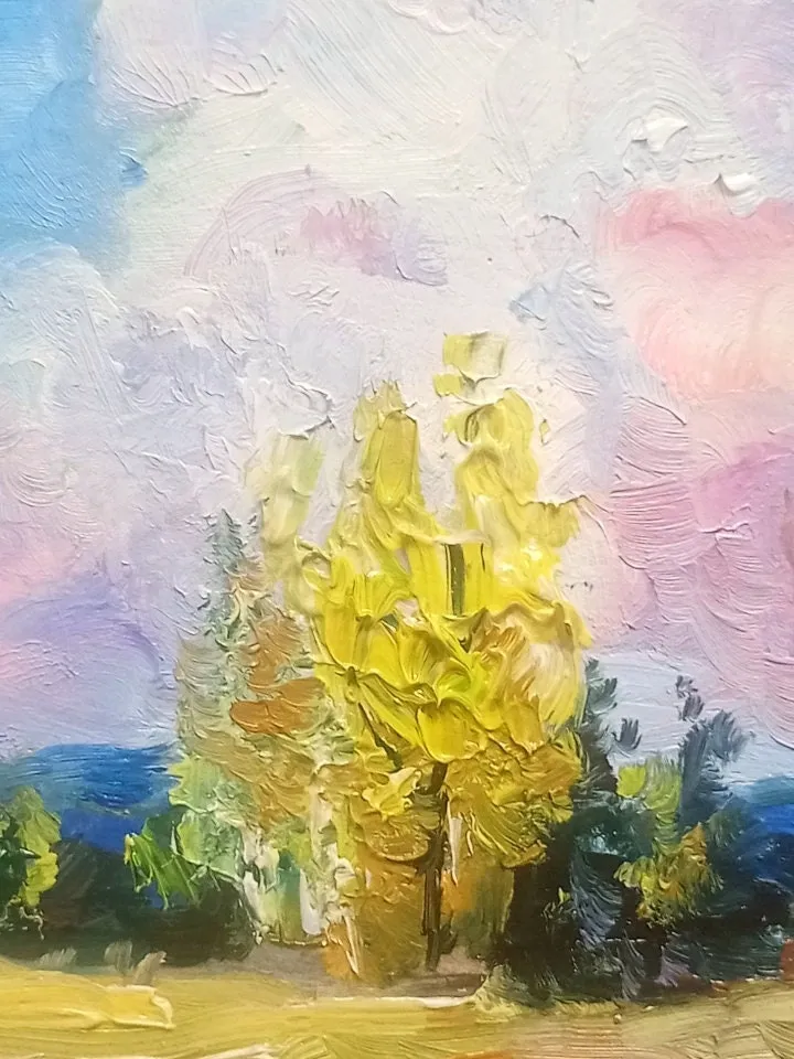 Oil painting scenery nature original painting wall art home decor,panoramic landscape sky clouds field of herbs and plants wall art decor