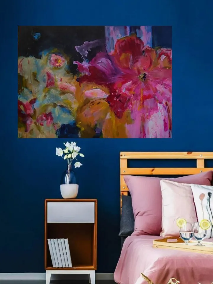 "Flowers Impress" still life acrylic, oil, canvas on stretcher 100x75cm (40x30inch)