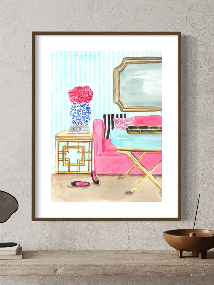 Chinoiserie Interior Painting Print, Ginger Jar Print, Sketch Art, Chinoiserie Chic Art, Pagoda Wall Art, Housewarming Gift, Sketch Art