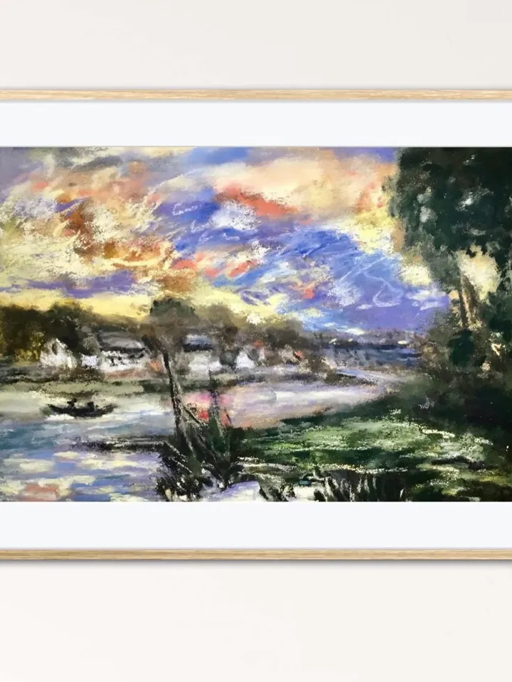 Landscape soft pastel painting on sand paper,original pastel painting wall art,Monet inspired landscape painting,gift,home decoration.