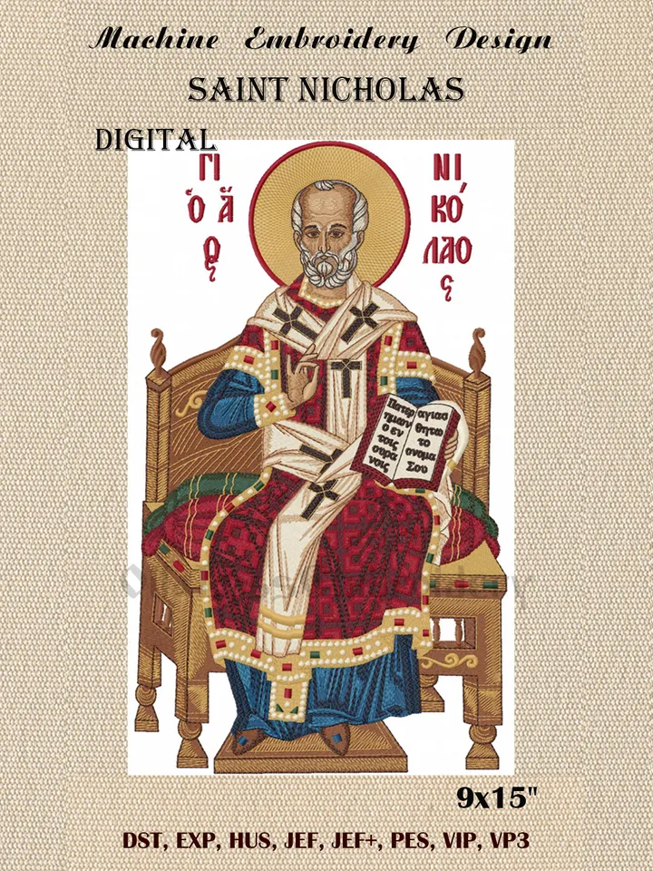 Saint Nicholas Enthroned embroidery design