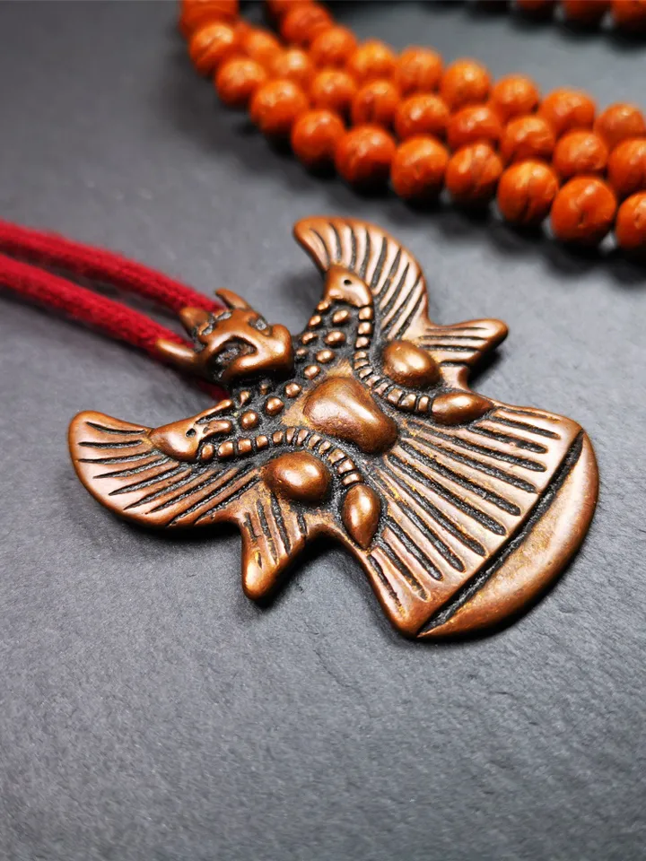 Gandhanra Antique Tibetan Buddhist Amulet,Garuda,Garula,Suparna,Golden-winged Bird Pendant,Made of Bronze - 2.24"