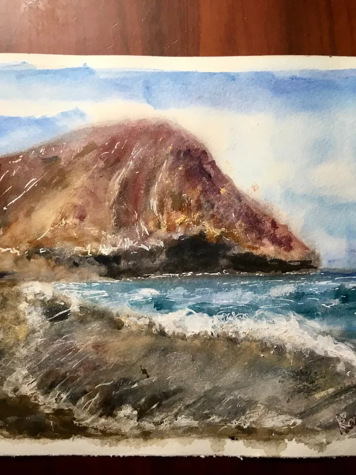 Canarian islands -Set of 2 watercolor paintings,Tenerife famous beaches original watercolor paintings,holidays,ocean,rocks,palms,waves