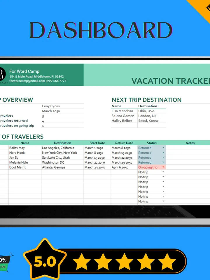 Vacation Tracker Template, Employee Leave Time-Off Tracking Spreadsheet, Easy Holiday Planner for Teams & Businesses, Google Sheets