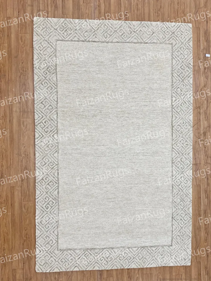 8x10 Handcrafted Tufted Carpet |Beige-colored Area rug | Wool Carpet | Living Room Bedroom Hall Dining Room Indoor Use Any Room 7x10,9x12