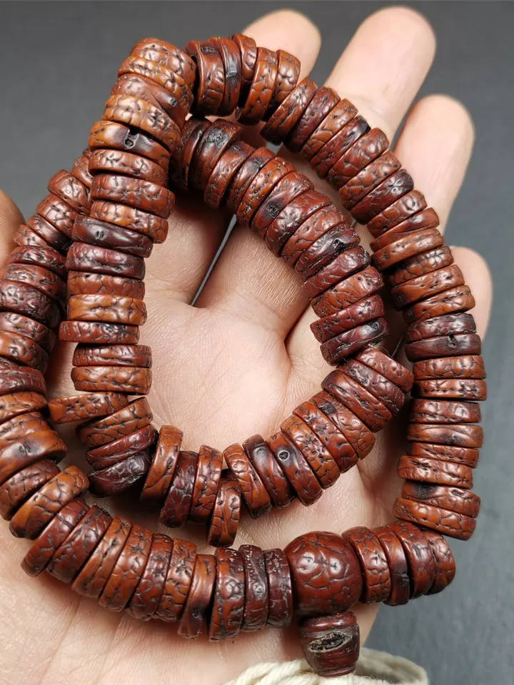 Gandhanra Antique 108 Bodhi Beads Mala,Old Prayer Beads Necklace,Diameter 14mm,Circumference 44 cm