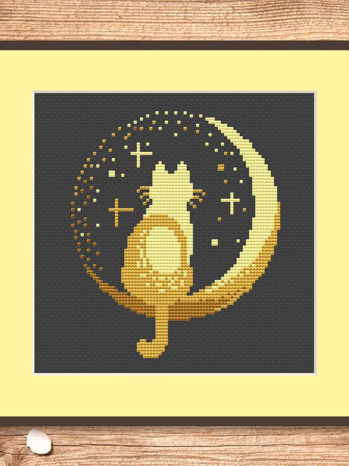 Cat On The Moon Cross Stitch Pattern, Cat Cross Stitch Pattern, Embroidery Cat, Animals Cross Stitch Pattern, Modern Pattern #cat006