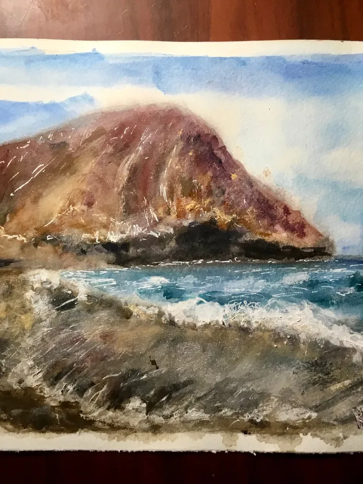 Canarian islands -Set of 2 watercolor paintings,Tenerife famous beaches original watercolor paintings,holidays,ocean,rocks,palms,waves