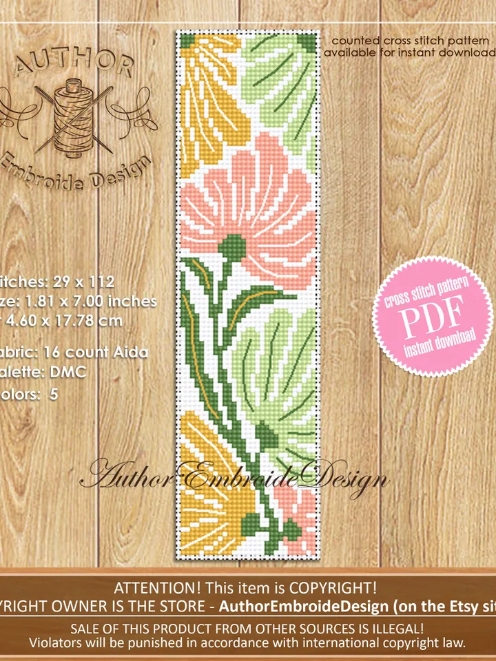 Abstract flowers bookmark set cross stitch pattern PDF download Bookmark pattern digital PDF, Cross stitch chart, Book lover gift #B307