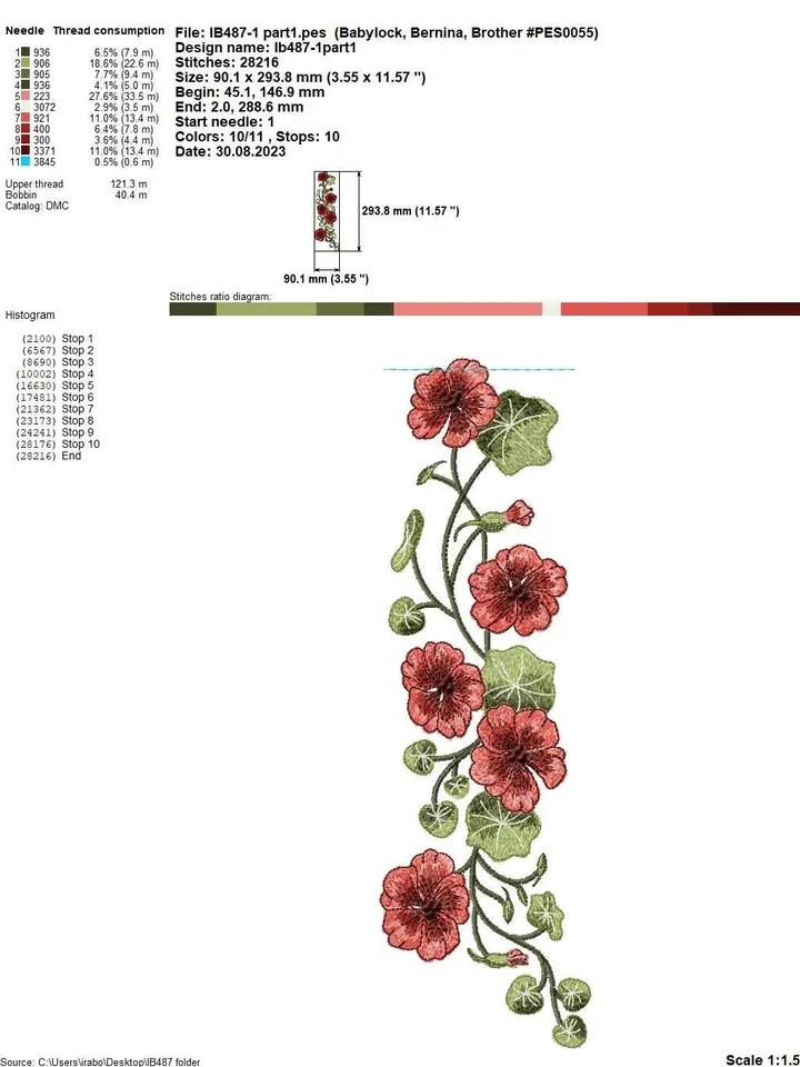Set of Machine Embroidery Designs in Artistic Surface Technique Nasturtium For embroidery of scarves ties wedges other details accessories