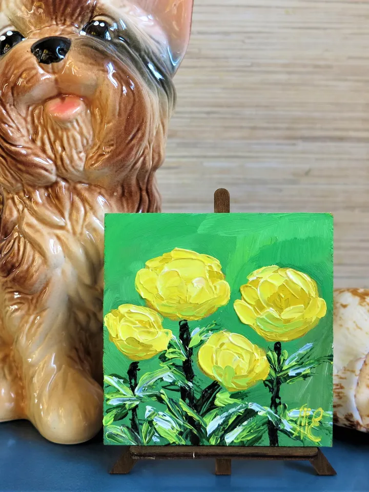 Original Oil Painting Yellow Flowers Impasto Wall Art