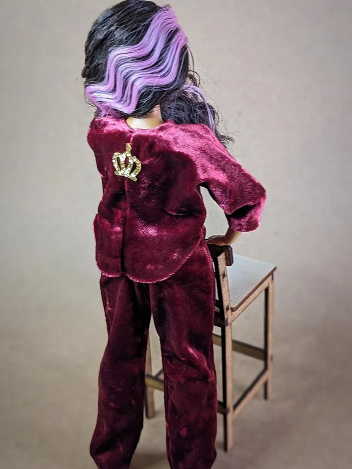 Handmade casual red velvet two-piece set (long-sleeve and pants) for 1/6 scale fashion female dolls