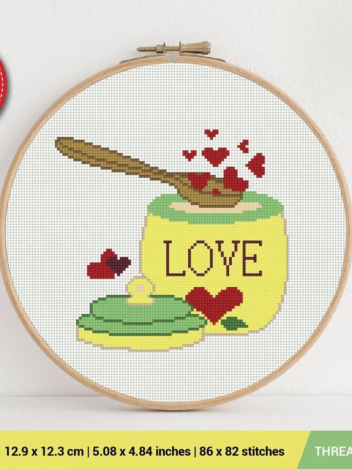 Love kitchen Cross stitch pattern | Embroidery Pattern | Instant Download | Embroidery Designs