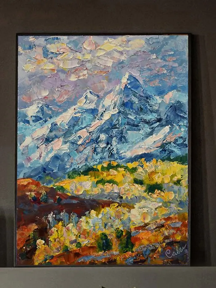 Mountains Painting Landscape Original Art America Artwork Oil Rockies Impasto hardboard