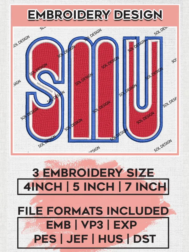 NCAA SMU Team Word Logo Embroidery Design Files, NCAA SMU Mustangs Machine Embroidery, NCAA Teams, 3 sizes, NCAA Machine embroidery designs, Digital Download