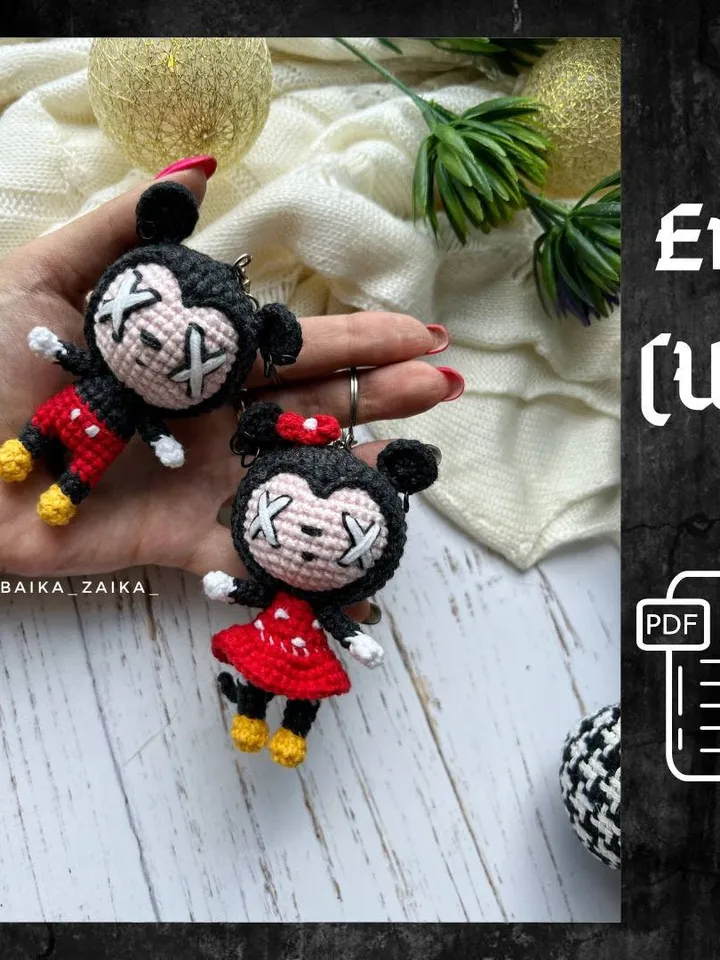 PDF Crochet SET Goth Mickey Mouse & Minnie Mouse Pattern Amigurumi Mickey pattern Crochet Cute Voodoo Amigurumi Mouse doll Keychain pattern