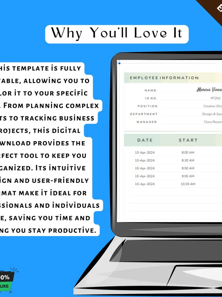 Time Tracking Template, Editable Google Sheets, Employee Work Hours Log, Project Time Management Tool