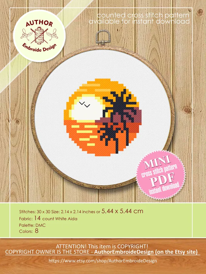 Small cross stitch pattern download PDF Nature landscape mini embroidery beginners Tiny ocean picture cross stitch Nature lover gift #L23