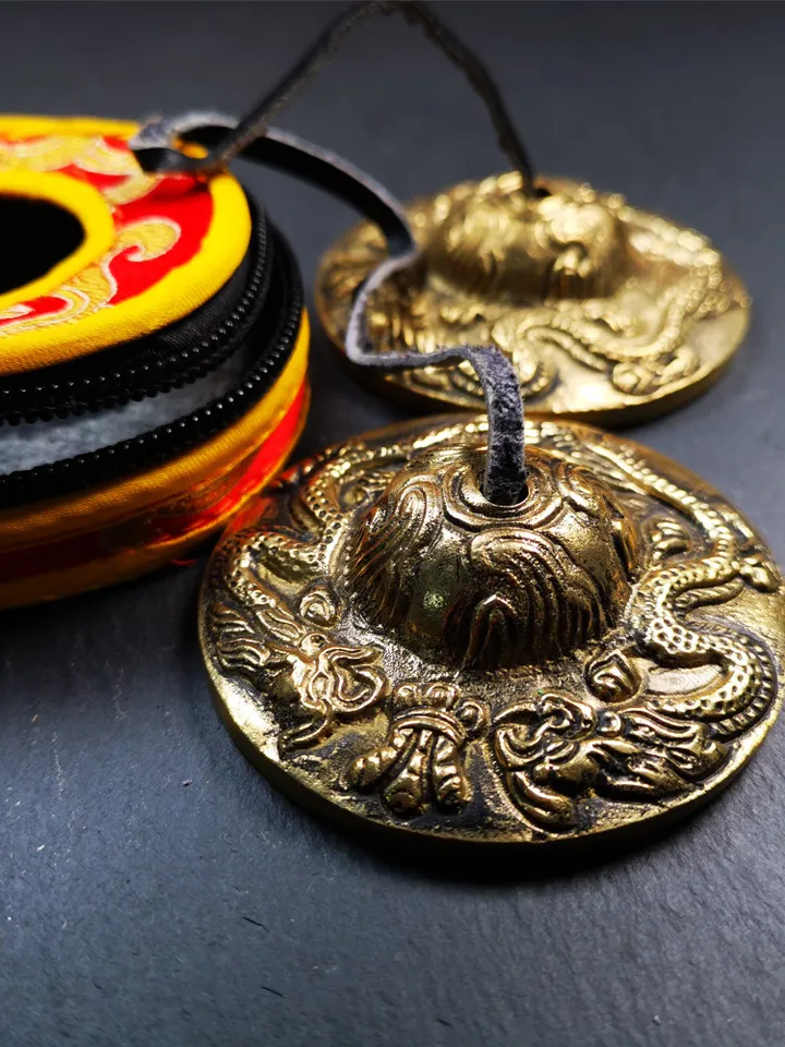 Gandhanra 6.5cm Tibetan Cymbals,Tingsha Bell,Buddhism Ritual Implement,Handmade in Nepal, 2 Dragon Pattern