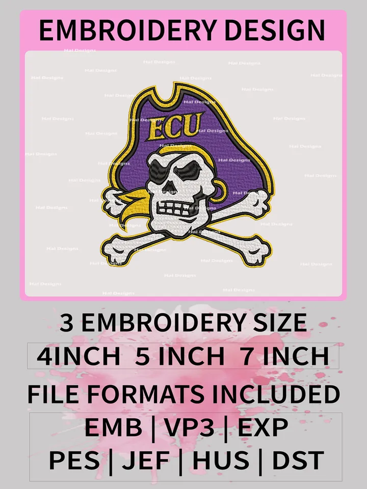 NCAA East Carolina Pirates Embroidery File, 3 Sizes, 6 Formats, NCAA Machine Embroidery Design, NCAA Logo, NCAA Teams