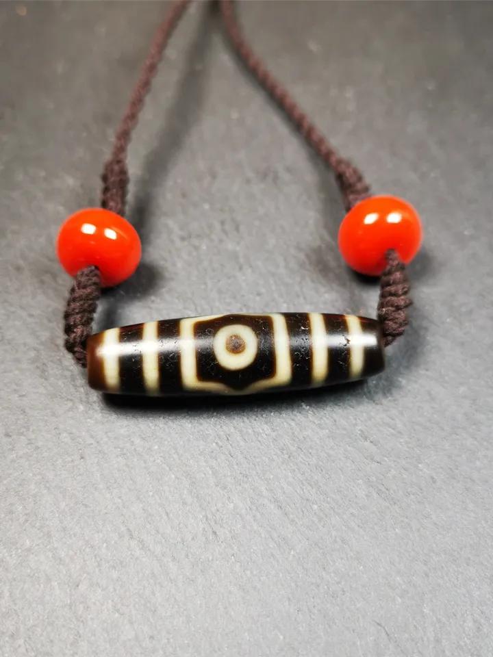 Gandhanra Antique Tibetan 3 Eyed Bead Necklace, 1.61" × 0.43",30 Years Old