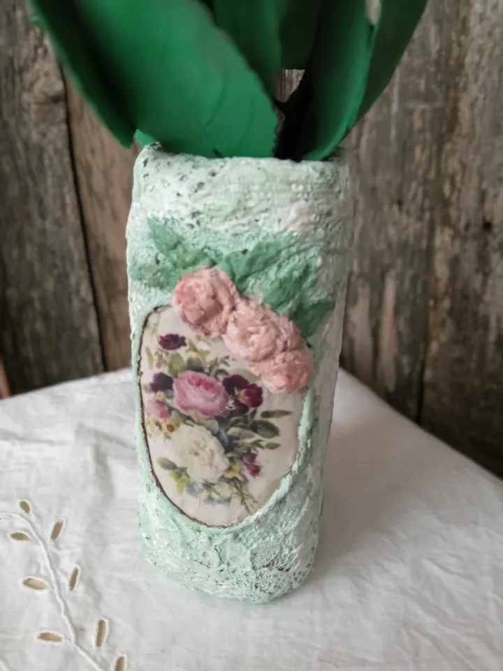 Selling Title: Elegant Composition of 3 Red Roses in a Vase - Completely handmade. Gift for her