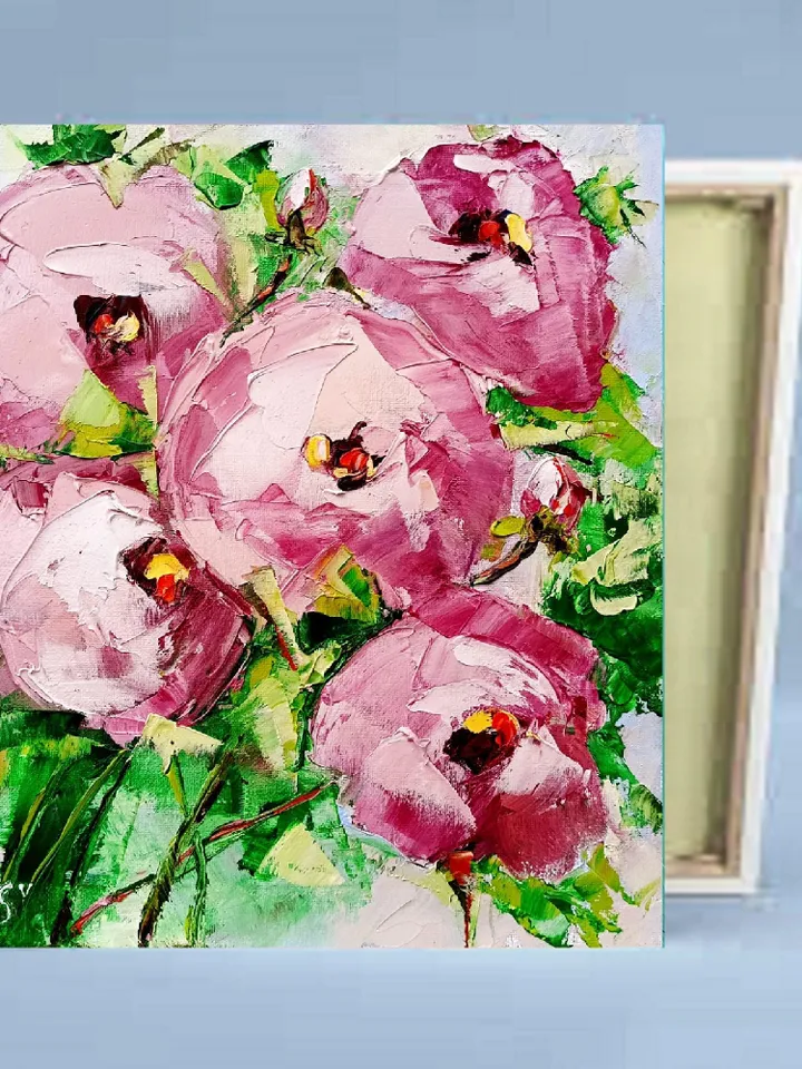 Peony Painting Flower on Canvas Original Art Impasto Painting Floral Wall Art Peonies Oil Painting Canvas Artwork Gift by ArtProkopaloSv