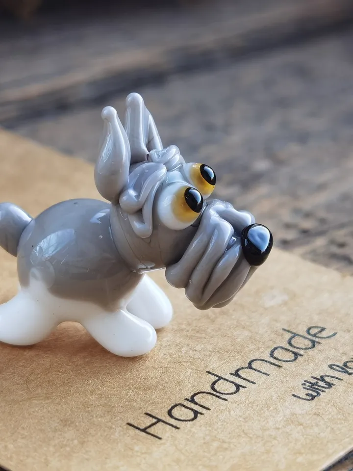 GLASS FIGURINES Schnauzer figurine Schnauzer GIFT Dog ornament Dog art Glass Dog decor Glass schnauzer art Miniature animals Tiny schnauzer
