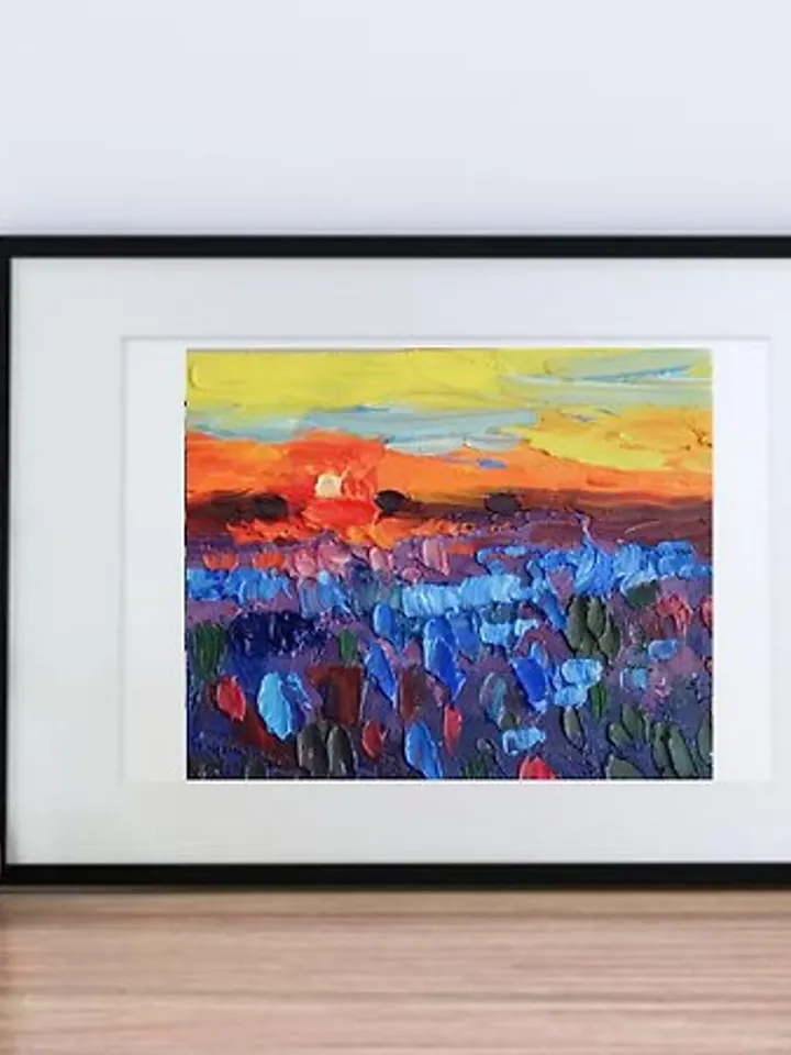Bluebonnet Painting Sunset Original Art Impasto Oil Painting landscapes Verafe