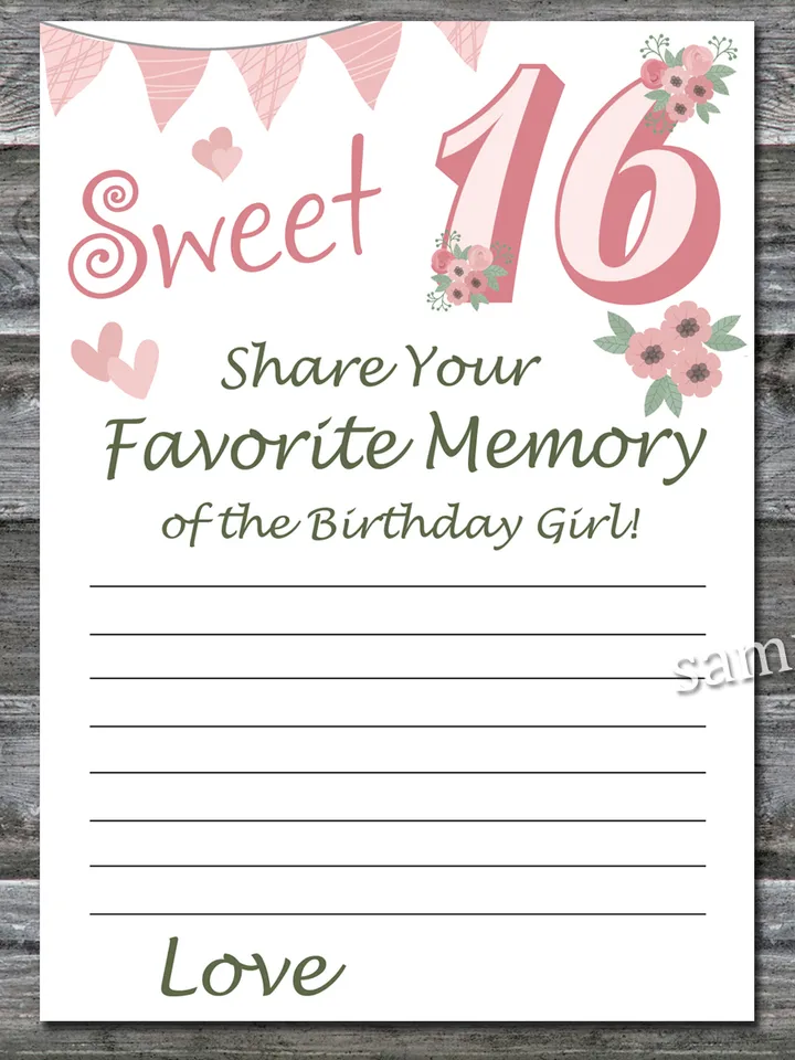 Sweet 16th Favorite Memory of the Birthday Girl,Adult Birthday party game printable-fun games for her-Instant download