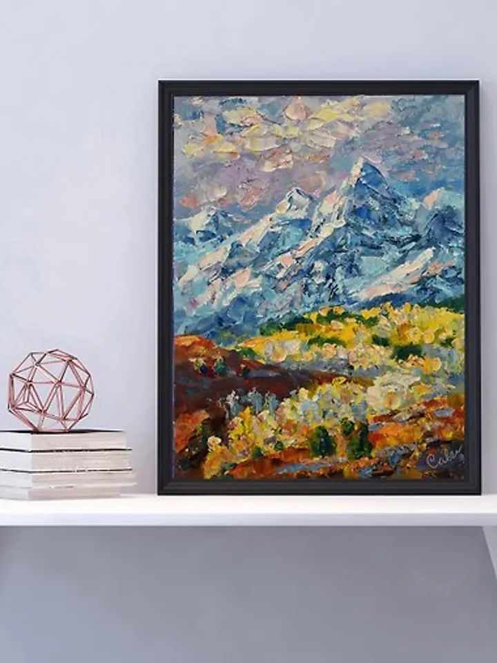 Mountains Painting Landscape Original Art America Artwork Oil Rockies Impasto hardboard