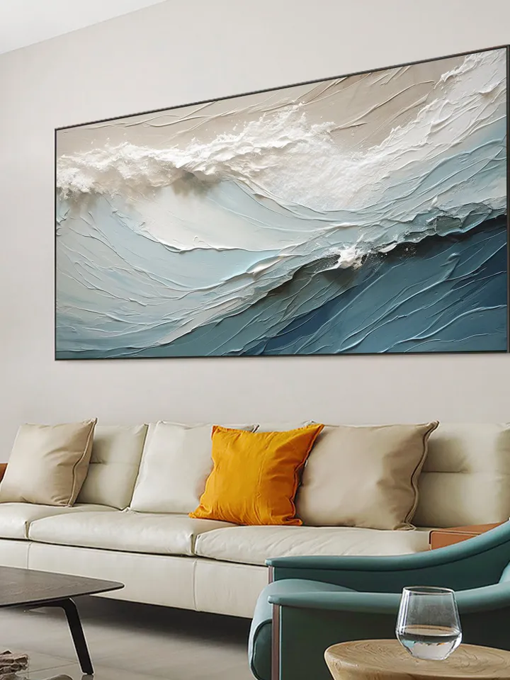 Original Abstract Seascape Oil Painting On Canvas, Large Wall Art, Bule Sea Painting, Custom Painting, Boho Wall Art, Living room Wall Decor