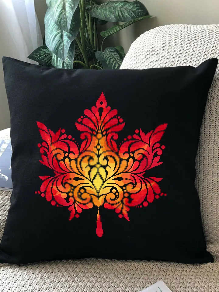Maple leaf mandala cross stitch pattern PDF download Autumn leaf cross stitch chart, Fall hand embroidery PDF, Vintage leaf ornament #M211