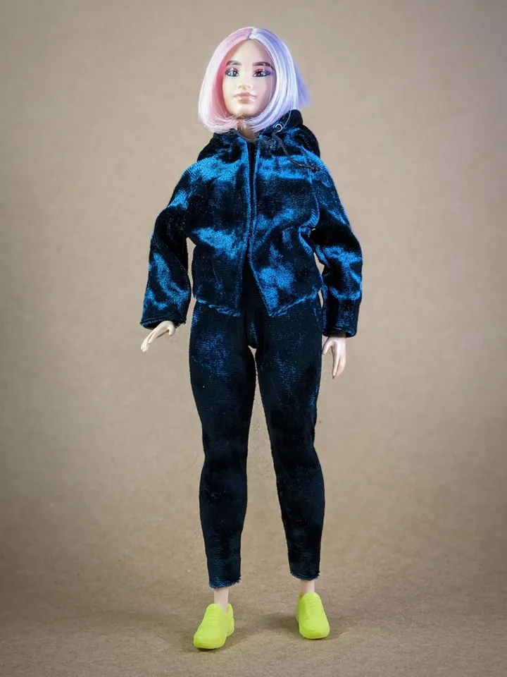 Handmade casual green velvet two-piece set (hoodie and leggings) for 1/6 scale fashion female dolls