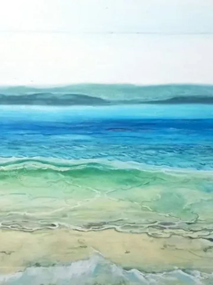 Painting on canvas “Lake Shore”, oil, size 94 x 40 cm