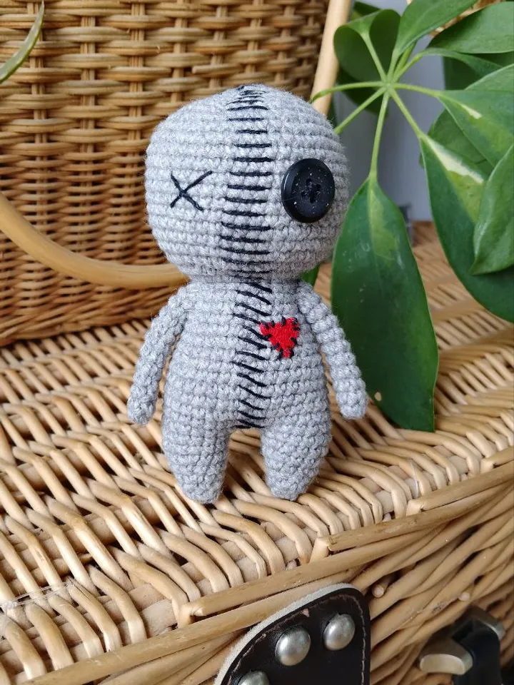 Creepy miniature voodoo doll with heart. Mini doll best gift for Valentine's day. Voodoo Doll Zombie gothic