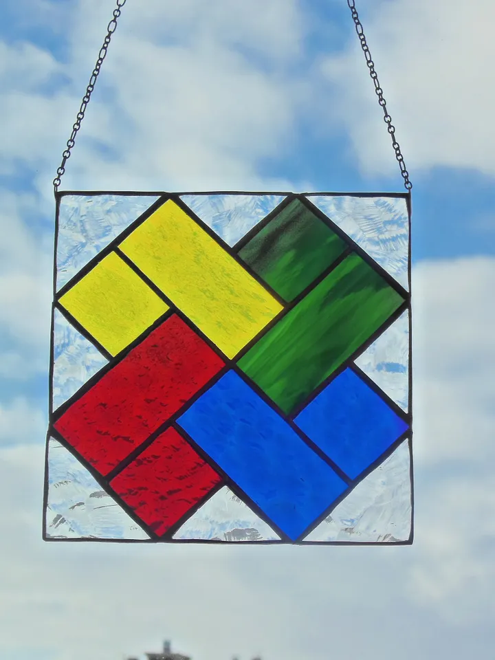 Art Stained Glass window hanging Panel " Card Stunt " Suncatcher Square
