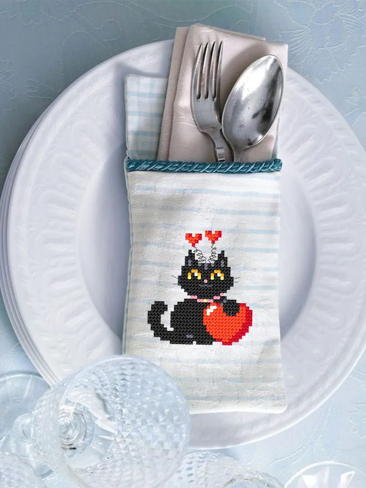 Set Cat valentines day cross stitch pattern download PDF Funny black cat cross stitch chart, Cute cat valentine cross stitch, Cat lover #T9